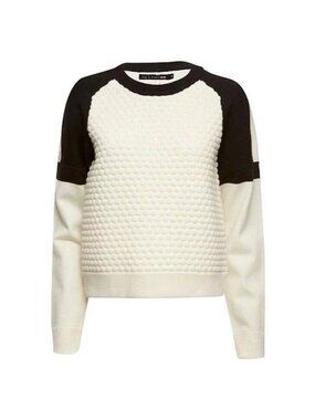 rag & bone Cream Black Bubble Textured Knit Crewneck Sweater Size M